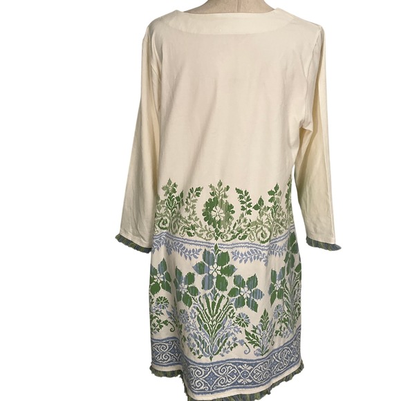 Spartina 449 Island Dress Women XLarge Beige Blue Peeples Song Floral Fringe - Picture 4 of 13